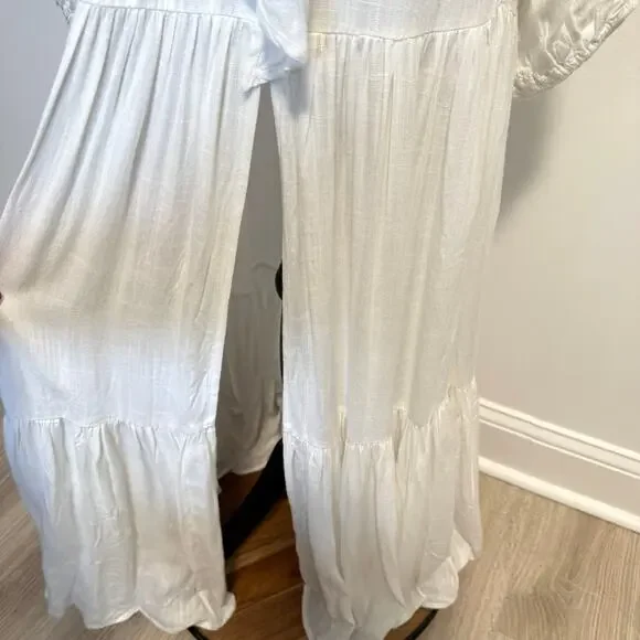 L*SPACE Hanna Balloon Long Sleeve Tiered Maxi Dress In Cream Size Large New - Picture 7 of 15